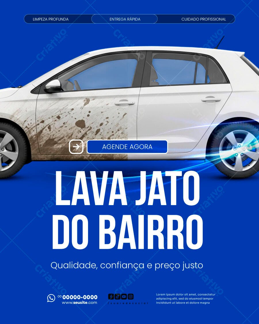 Post Instagram Lava Jato Carro Limpeza PSD Editável