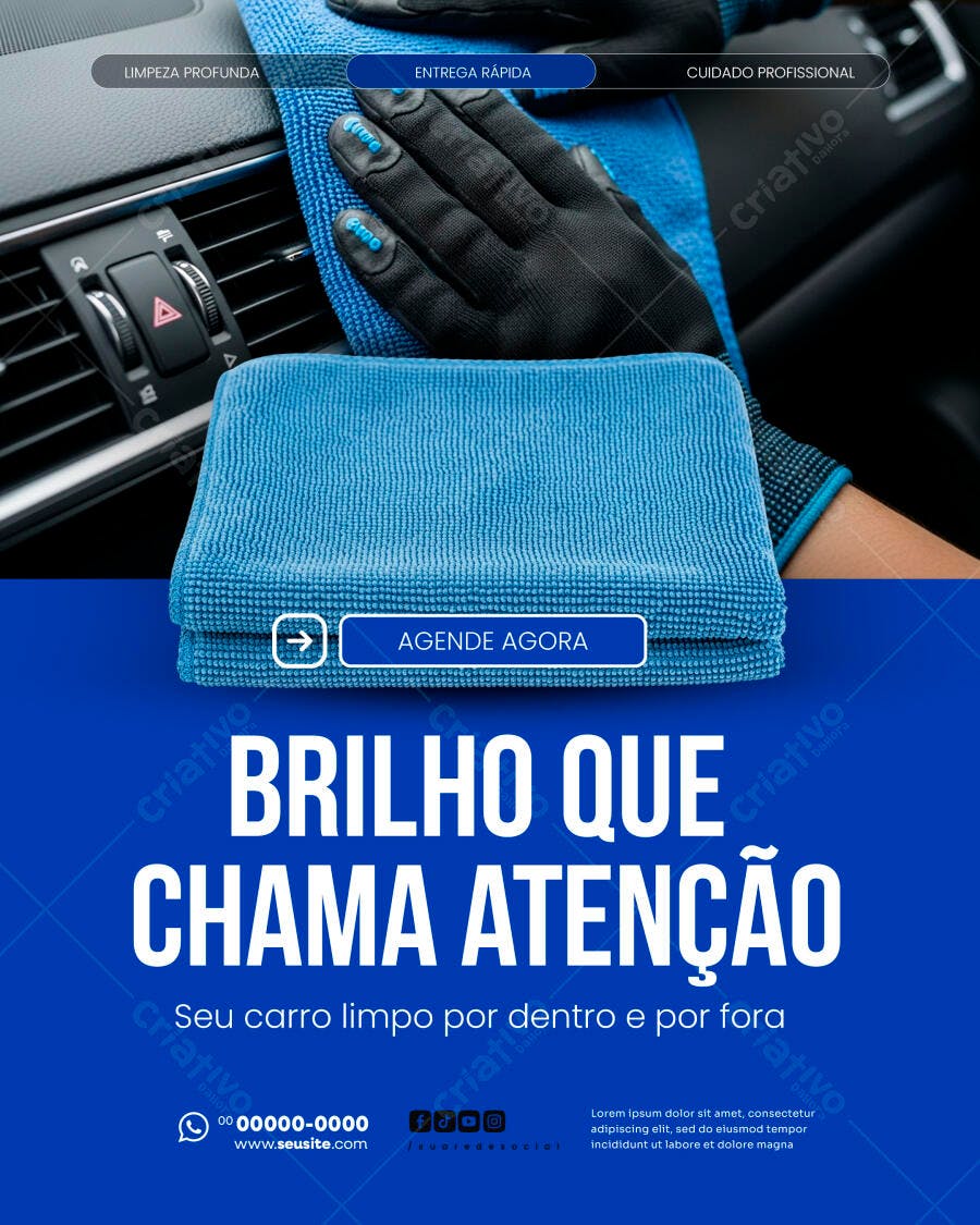 Post Instagram Lava Rápido Limpeza Automotiva PSD Editável