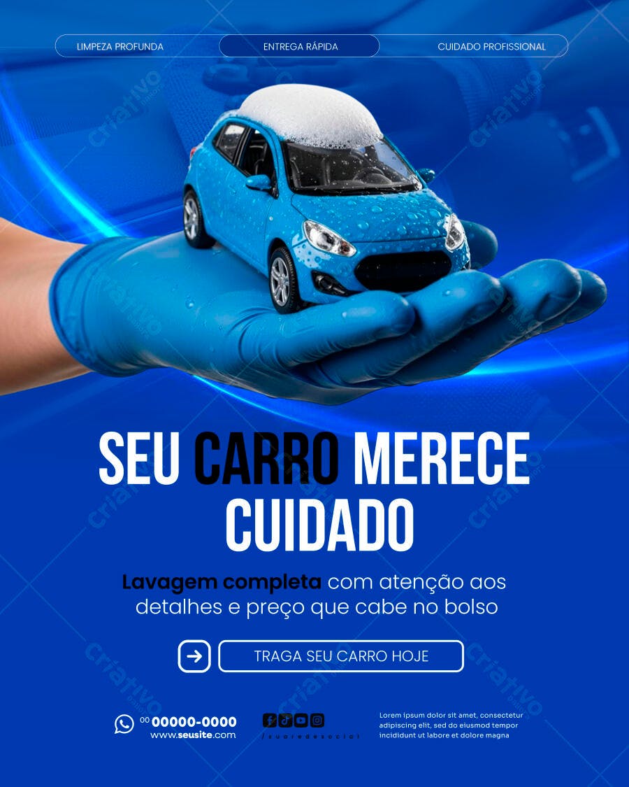 Post Instagram Lavagem Automotiva Carro Azul PSD Editável