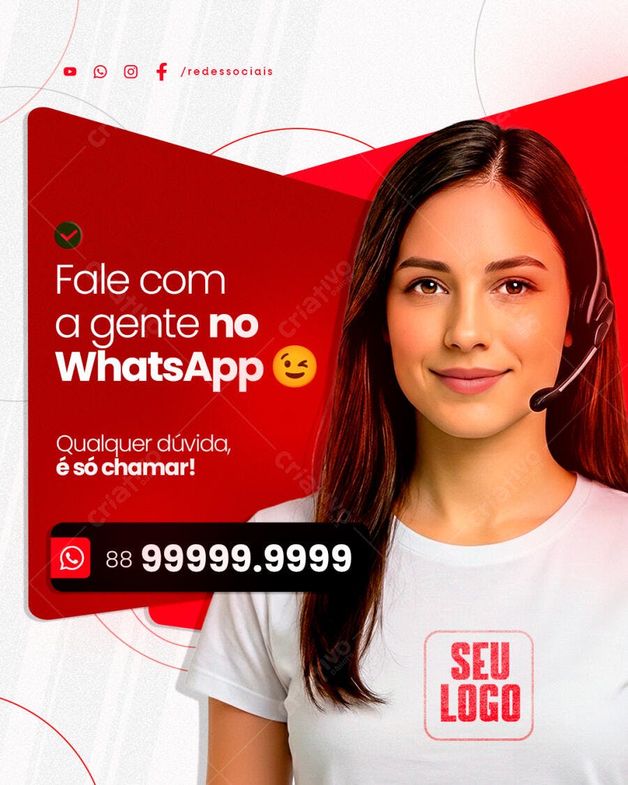 Post Instagram Atendimento WhatsApp PSD Editável