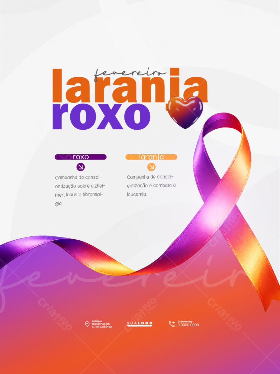 Flyer Fevereiro Laranja Roxo Campanha Saúde PSD Editável