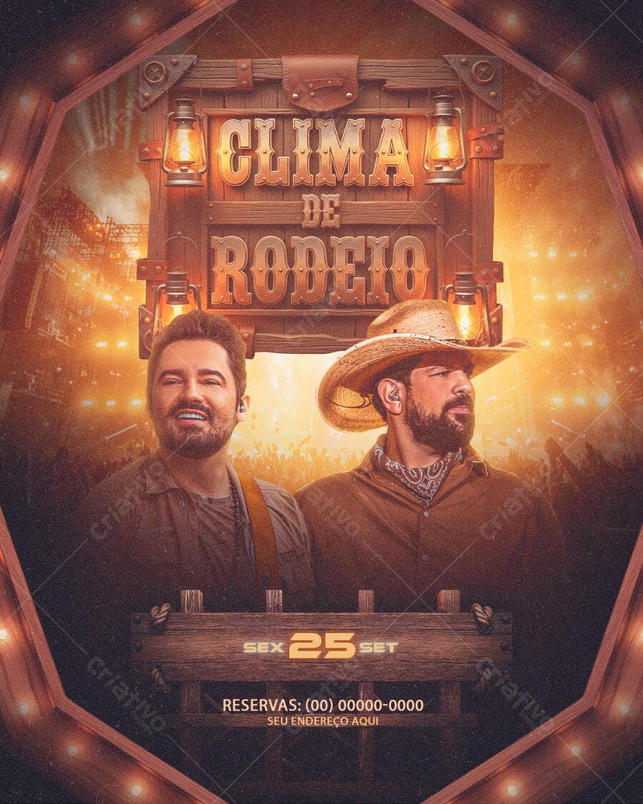 Flyer Clima de Rodeio Sertanejo PSD Editável