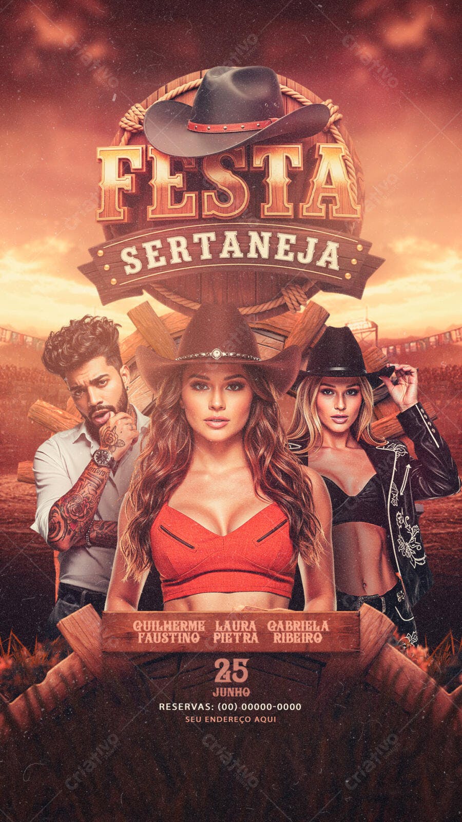 Flyer Festa Sertaneja Junho PSD Editável