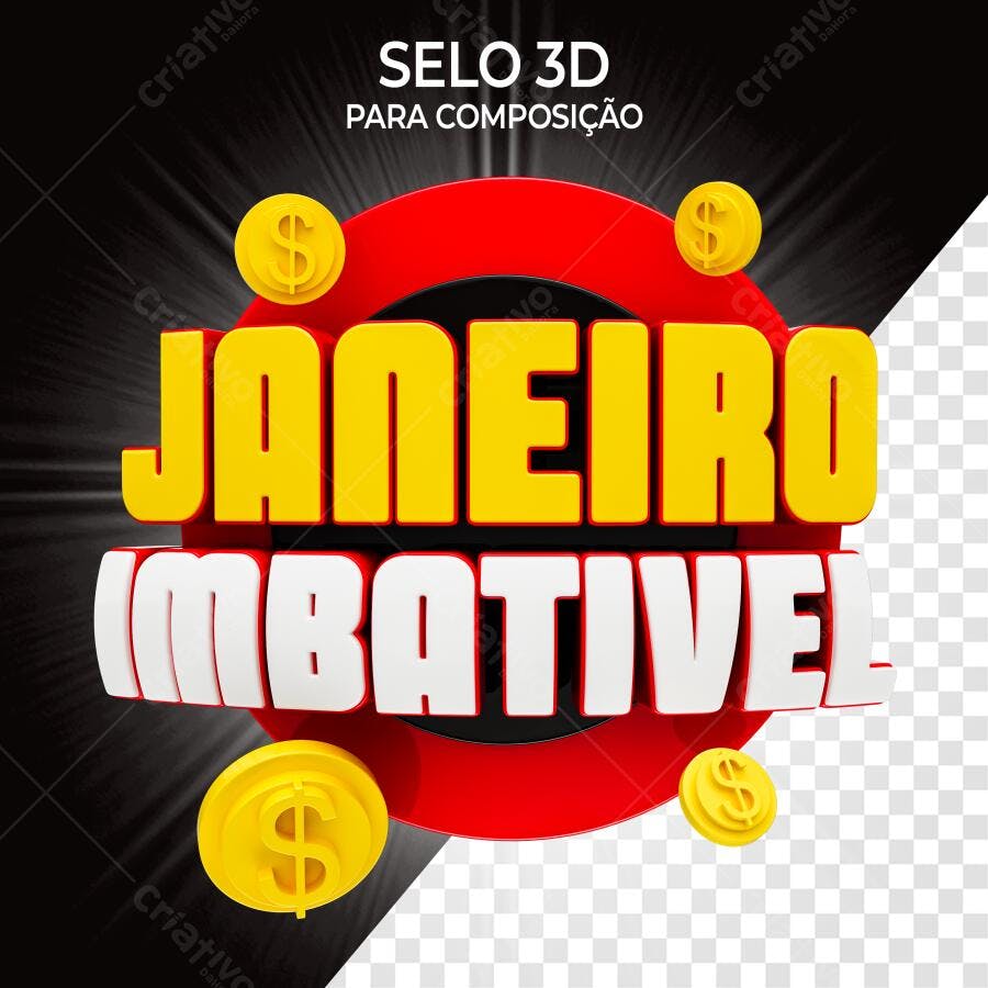 Selo 3D Janeiro Imbatível Vermelho e Dourado PNG Transparente