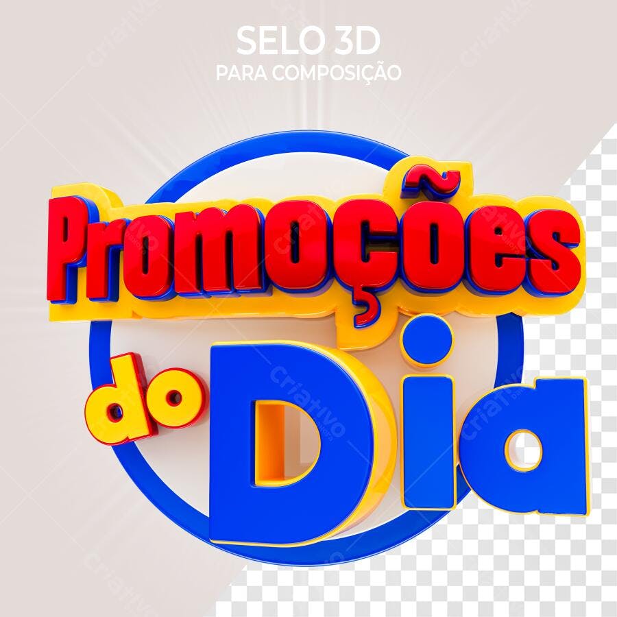 Selo 3D Promoções do Dia Vermelho Azul Amarelo PNG Transparente
