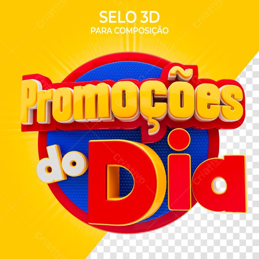 Selo 3D Promoções do Dia Vermelho Azul Amarelo PNG Transparente