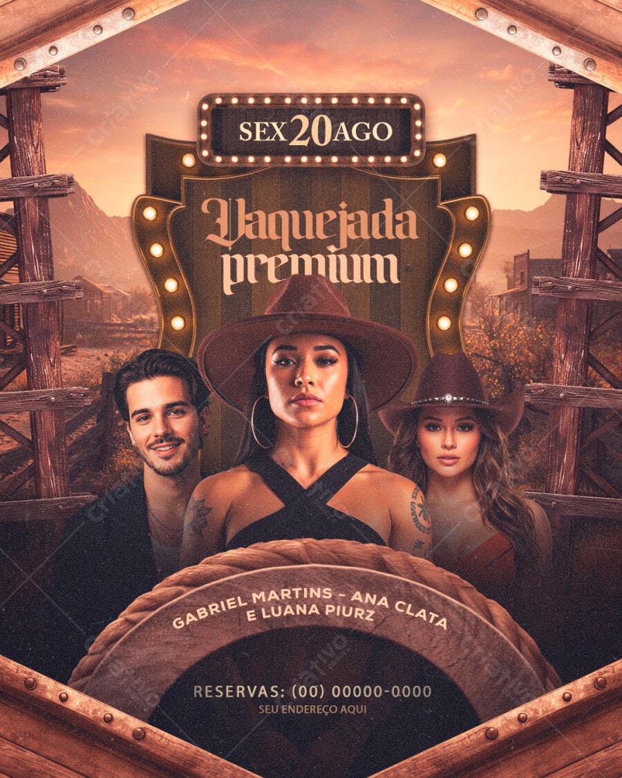 Flyer Vaquejada Premium Festa Country Agosto PSD Editável