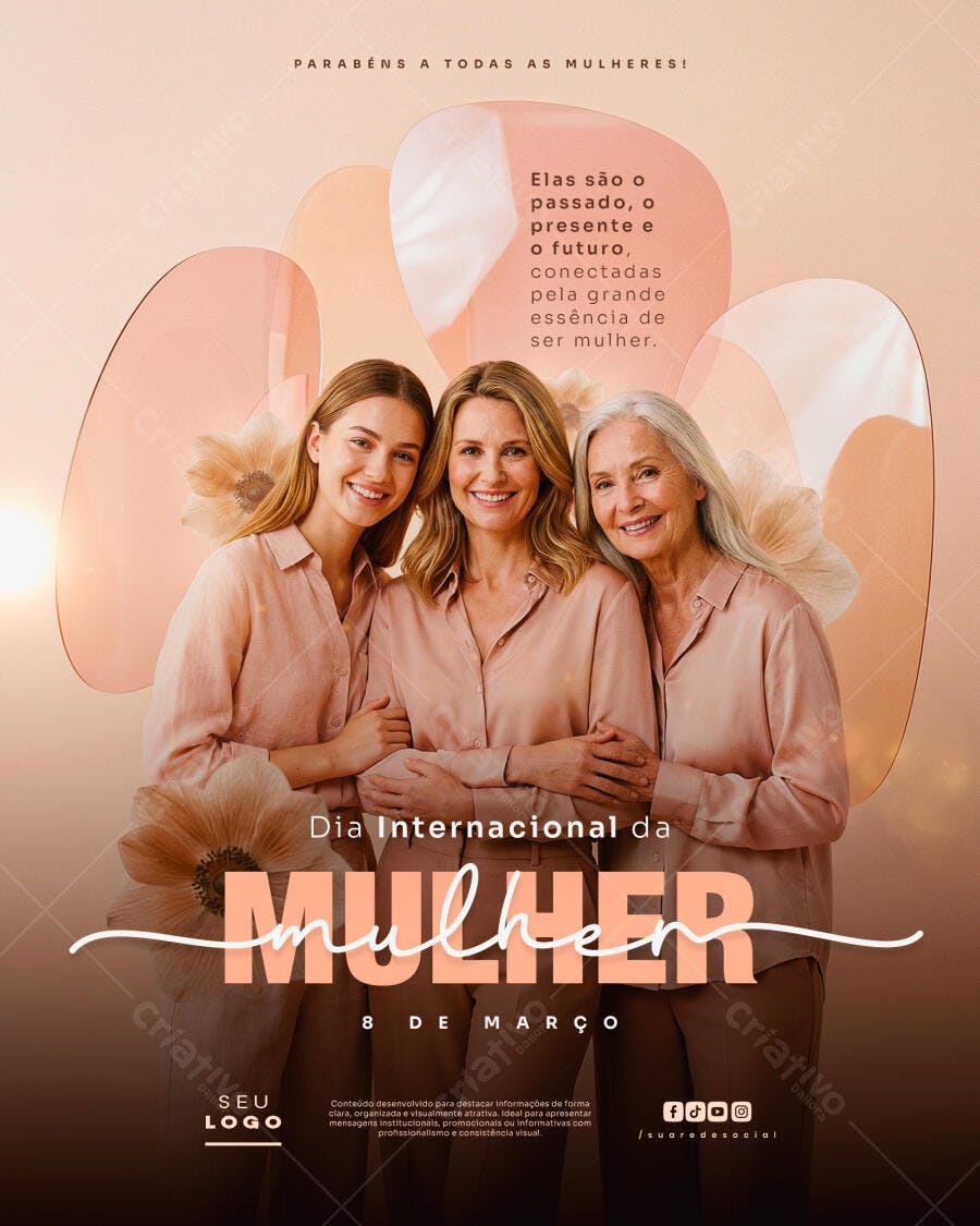 Post Dia Internacional da Mulher 8 de Março PSD Editável