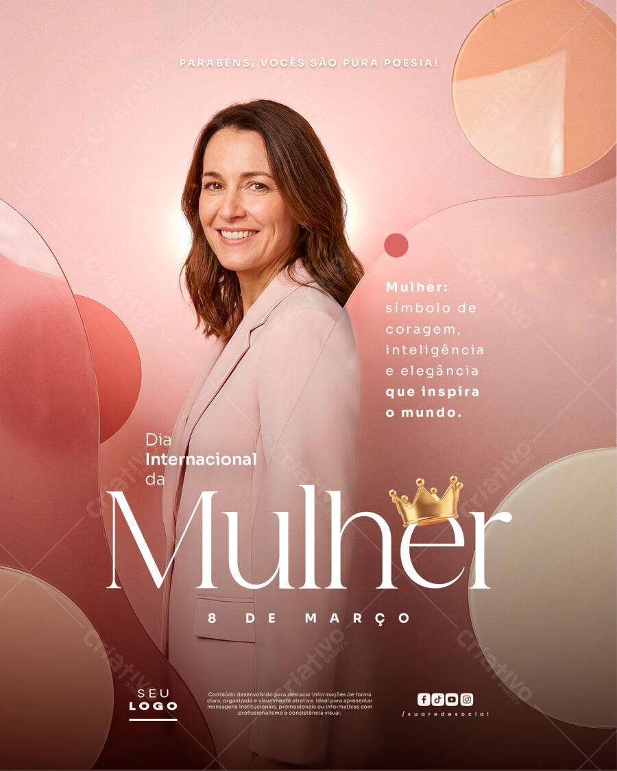 Post Instagram Dia da Mulher 8 de Março PSD Editável