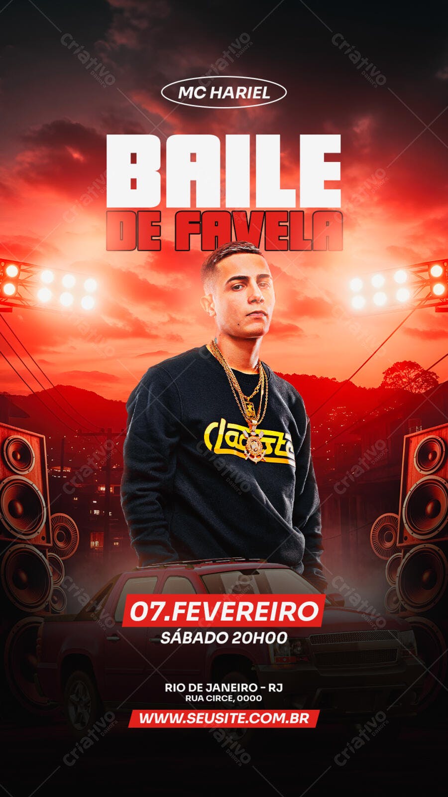 Flyer Baile de Favela MC Hariel Fevereiro PSD Editável