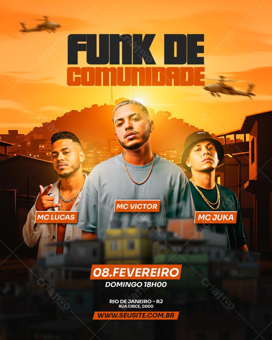 Flyer Funk de Comunidade Evento PSD Editável