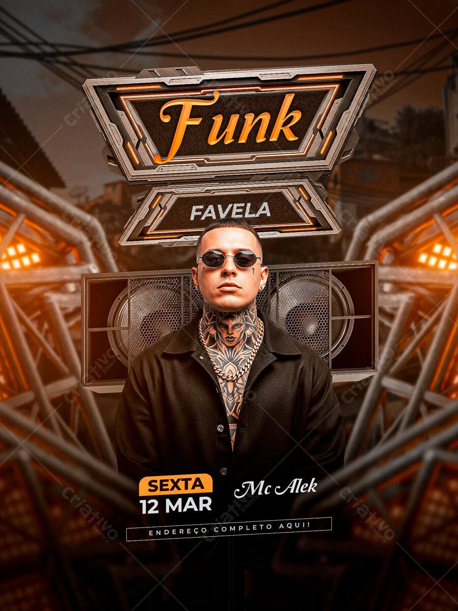 Flyer Funk Favela Evento Balada PSD Editável