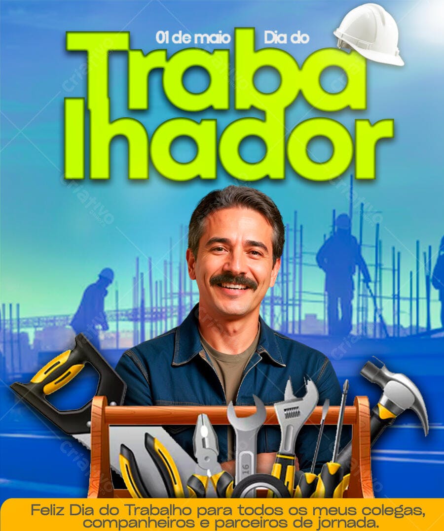 Post Dia do Trabalhador 1 de Maio PSD Editável