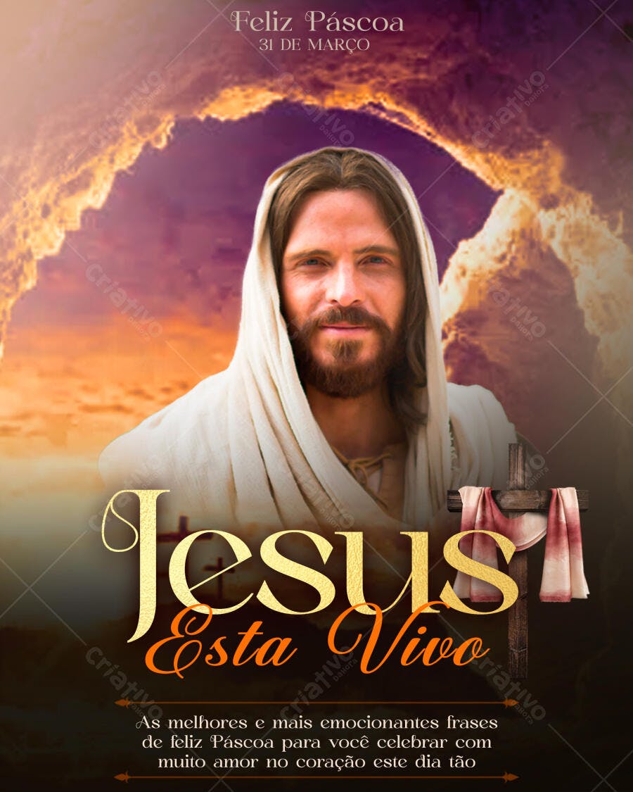 Post Páscoa Jesus Cristo Ressurreição PSD Editável