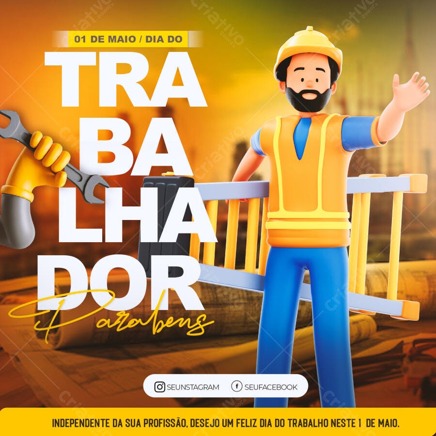 Post Dia do Trabalho 1 de Maio PSD Editável