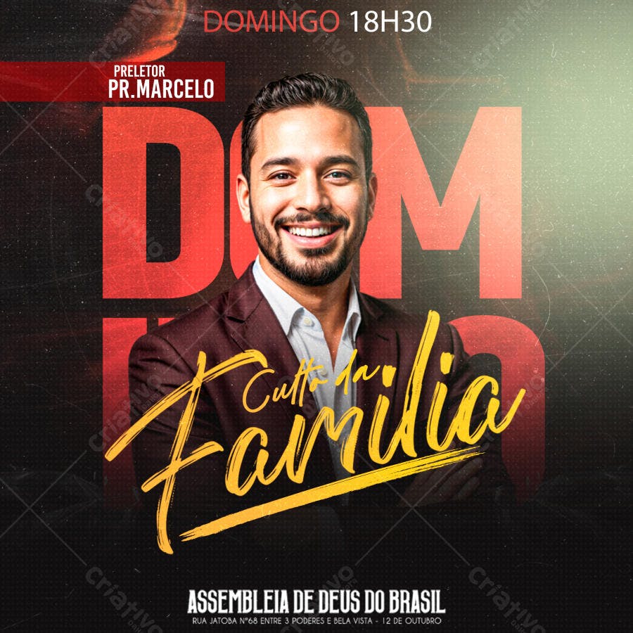 Flyer Culto da Família Igreja Evangélica PSD Editável