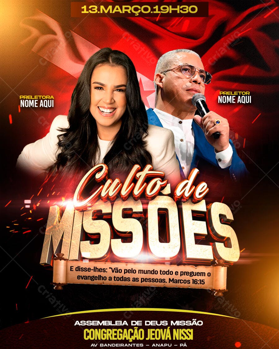 Flyer Culto de Missões Igreja Evangélica PSD Editável