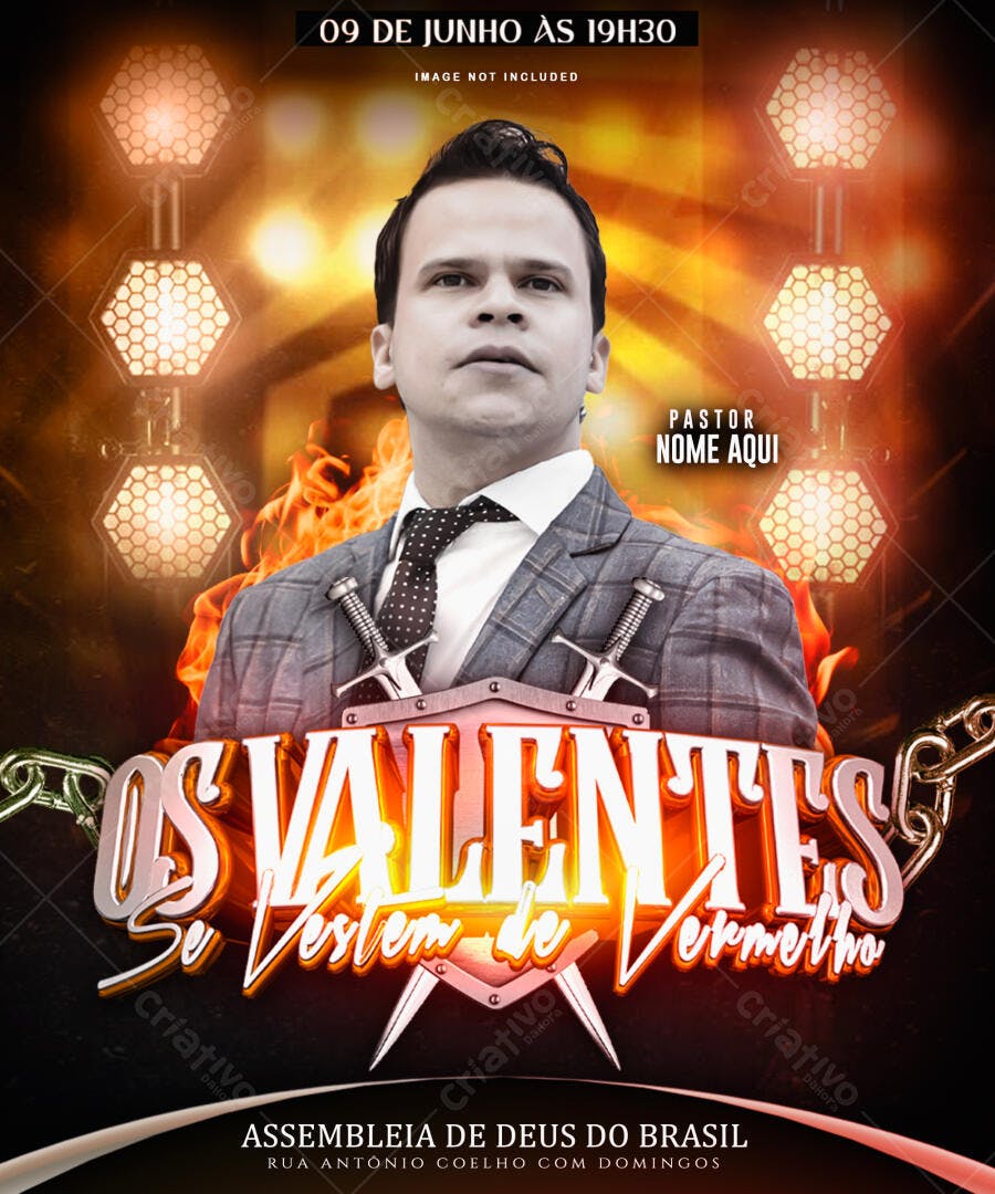 Flyer Evento Igreja Evangélica Os Valentes PSD Editável