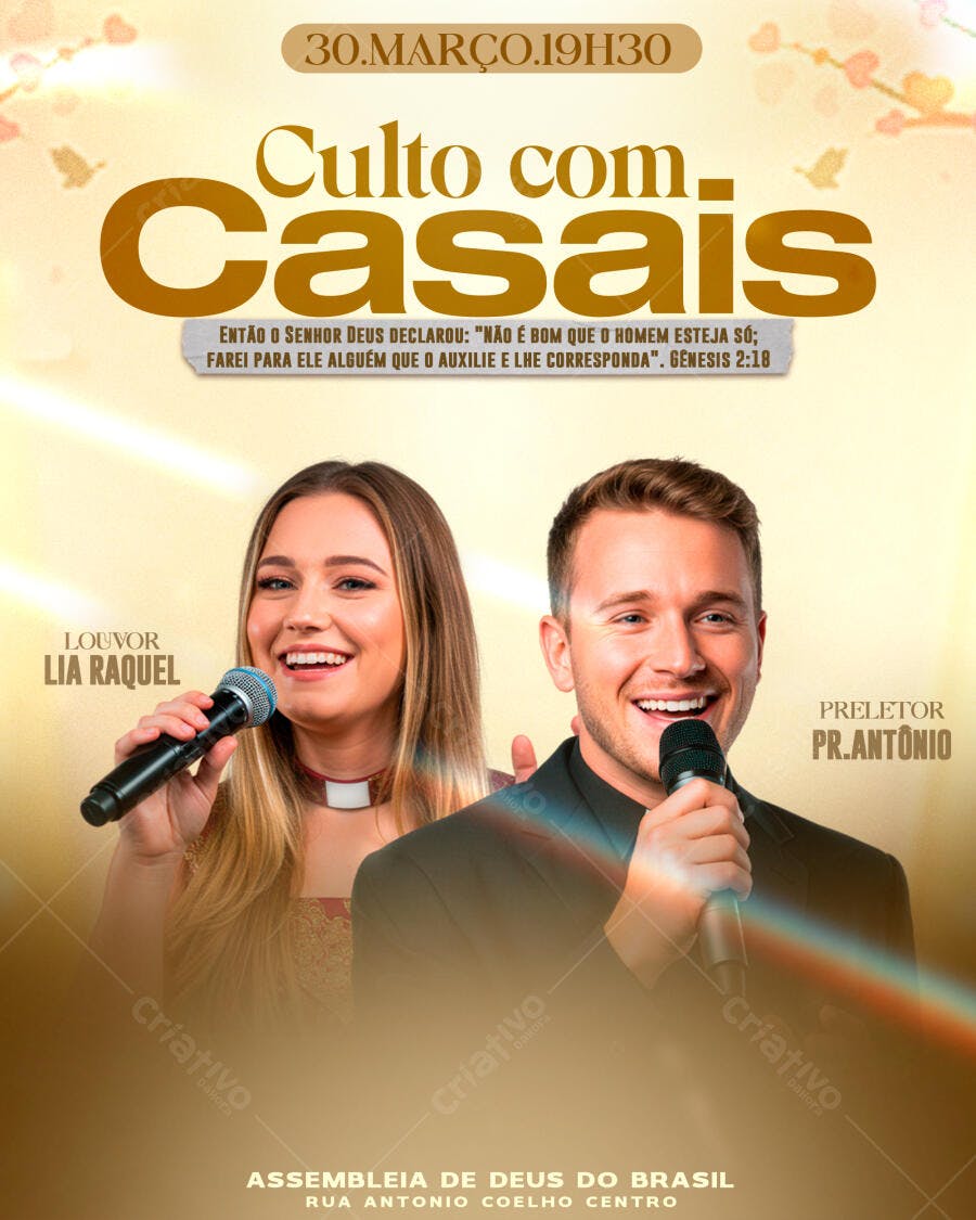 Flyer Culto Casais Igreja Evangélica PSD Editável