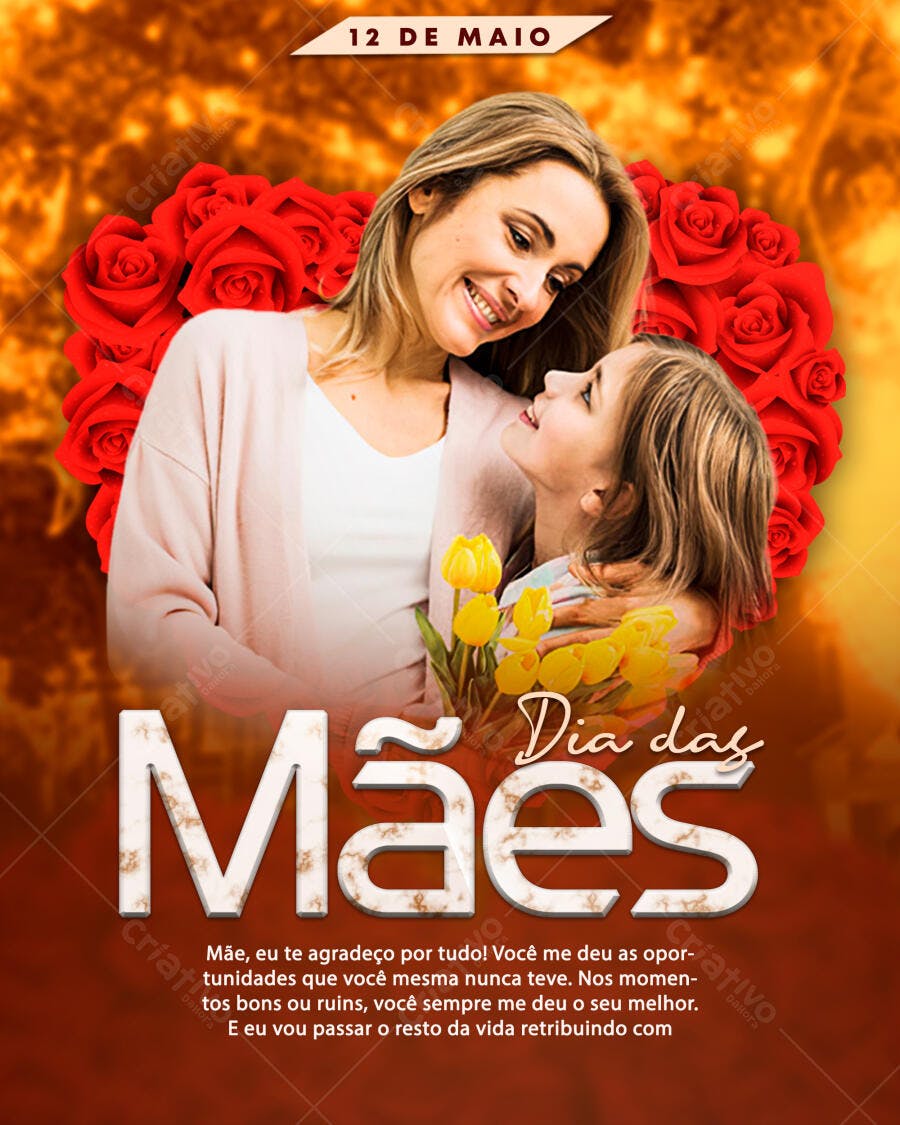 Flyer Dia das Mães 12 de Maio Rosas PSD Editável