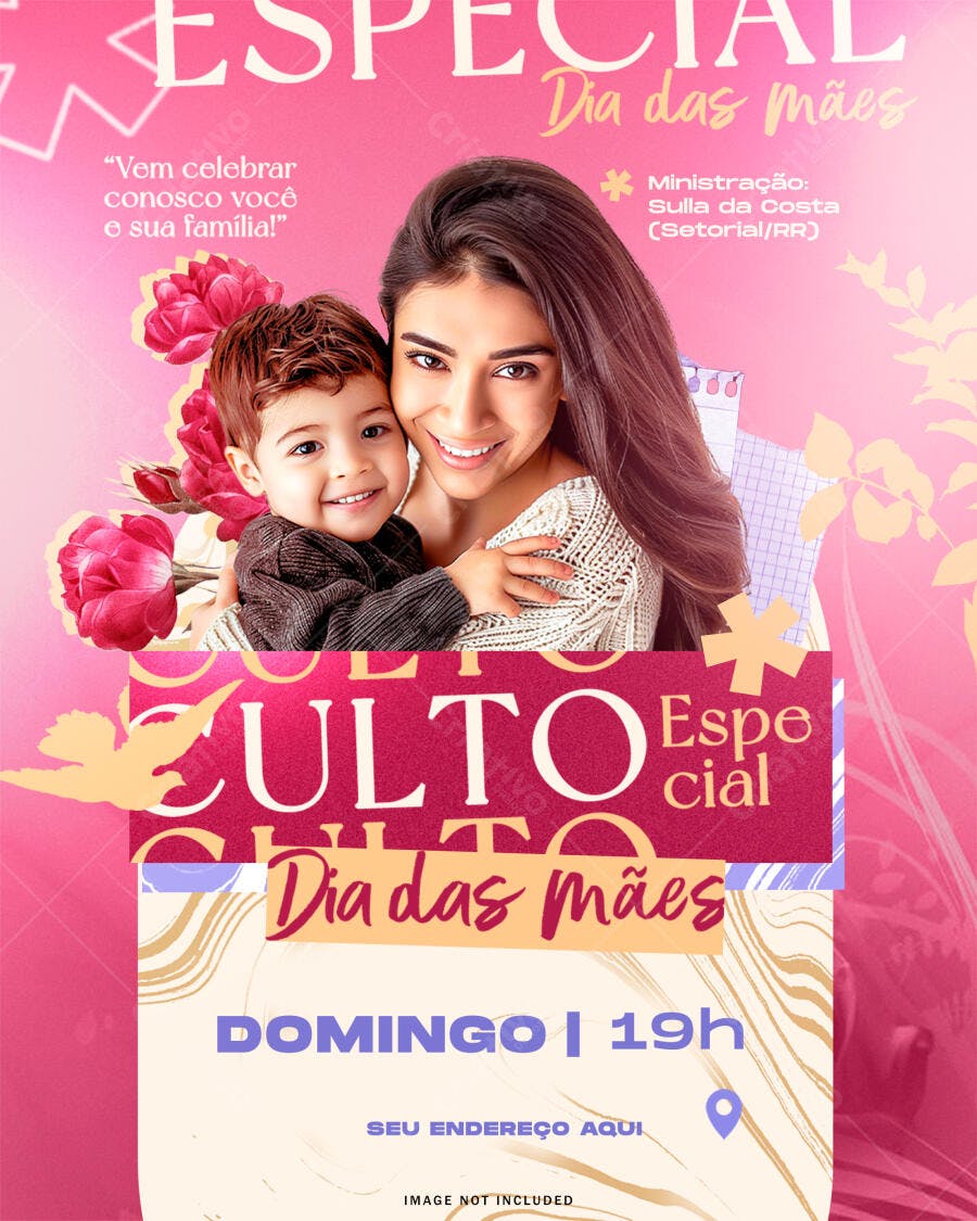 Flyer Culto Especial Dia das Mães Igreja PSD Editável