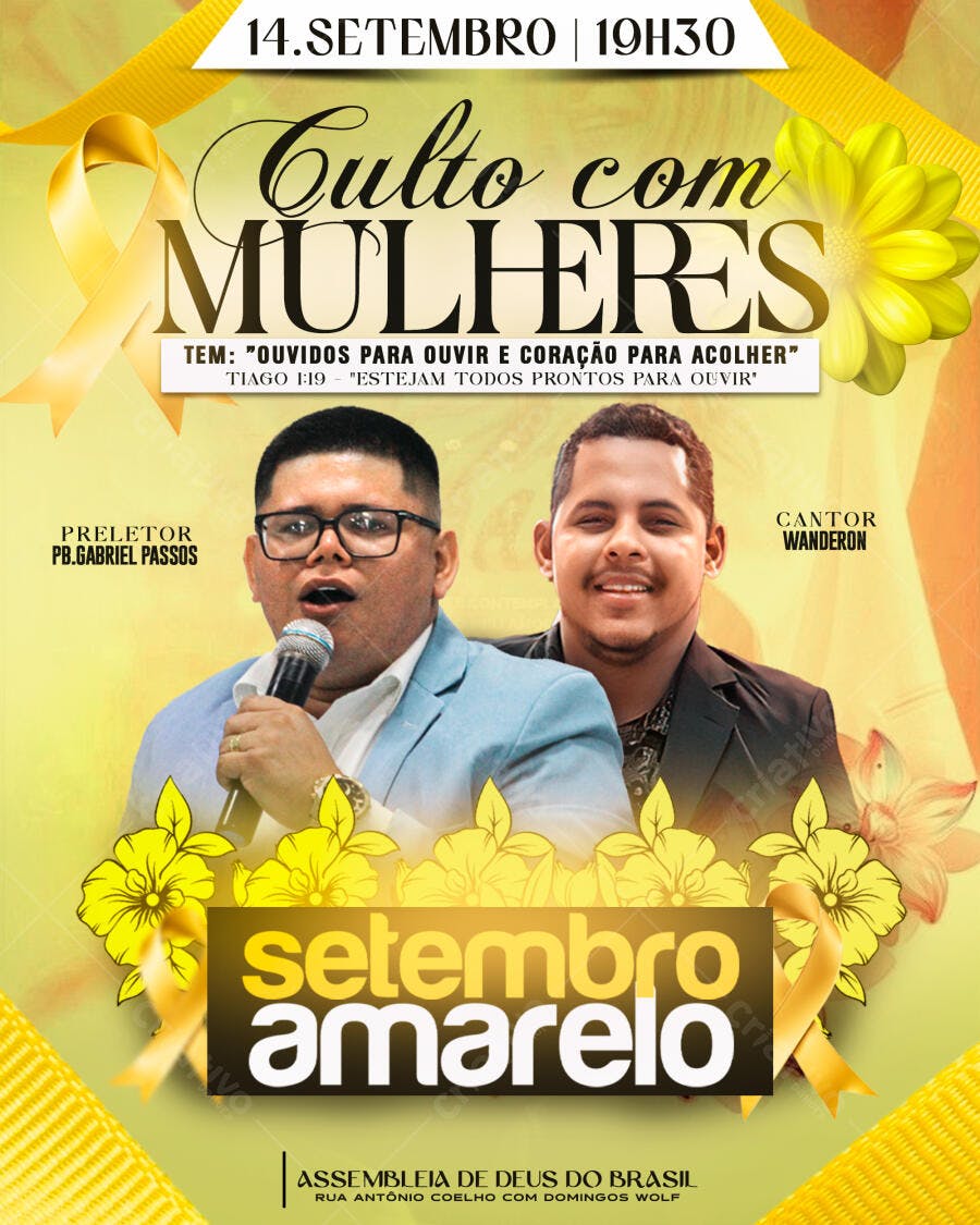 Flyer Setembro Amarelo Círculo de Oração Mulheres PSD Editável