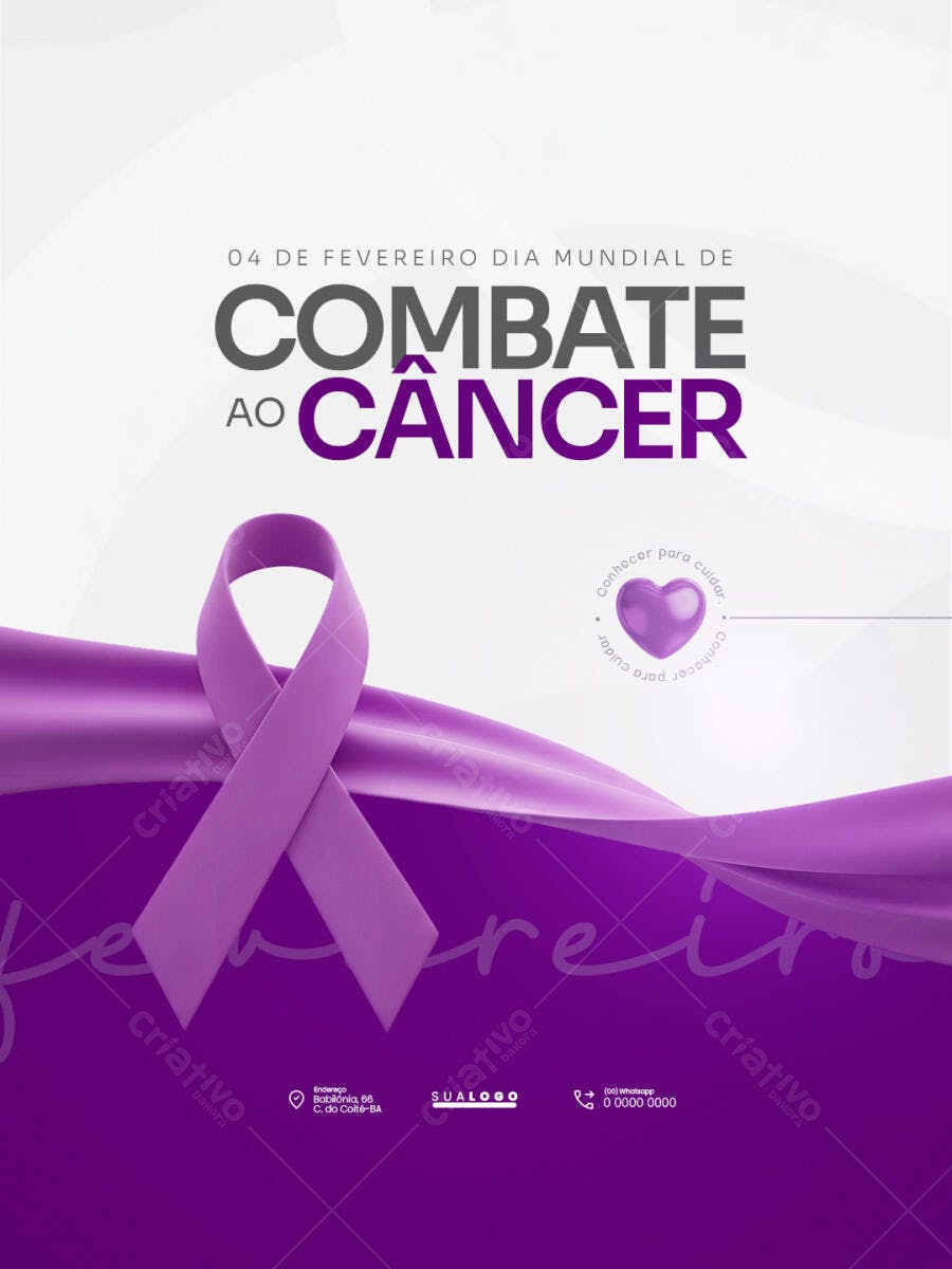 Flyer Dia Mundial Combate Câncer Fevereiro PSD Editável