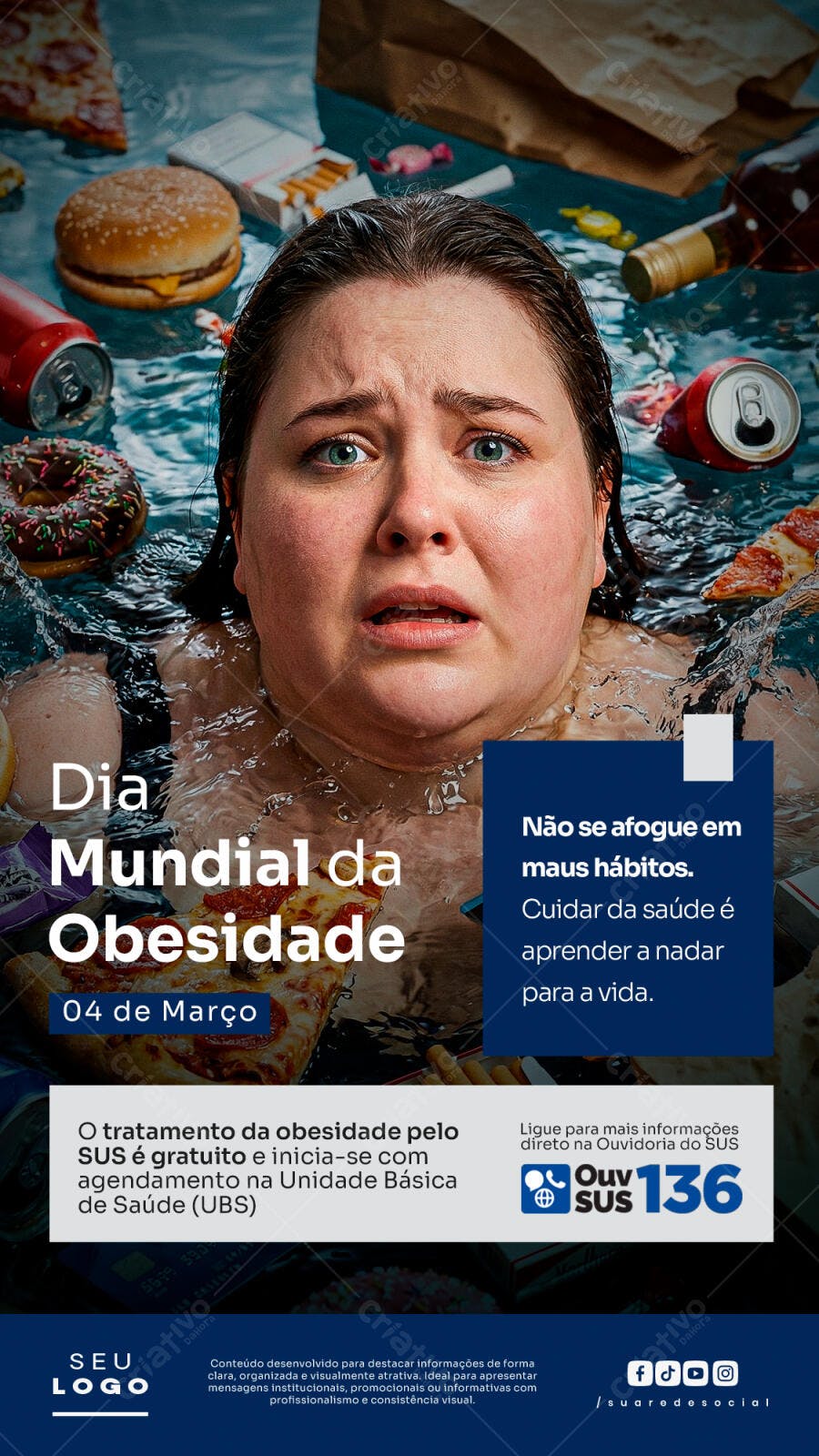 Post Dia Mundial da Obesidade Saúde PSD Editável