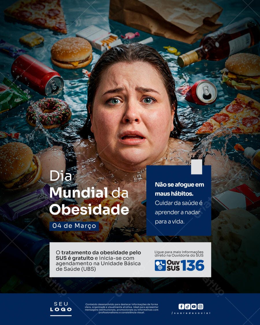 Post Dia Mundial da Obesidade Saúde PSD Editável