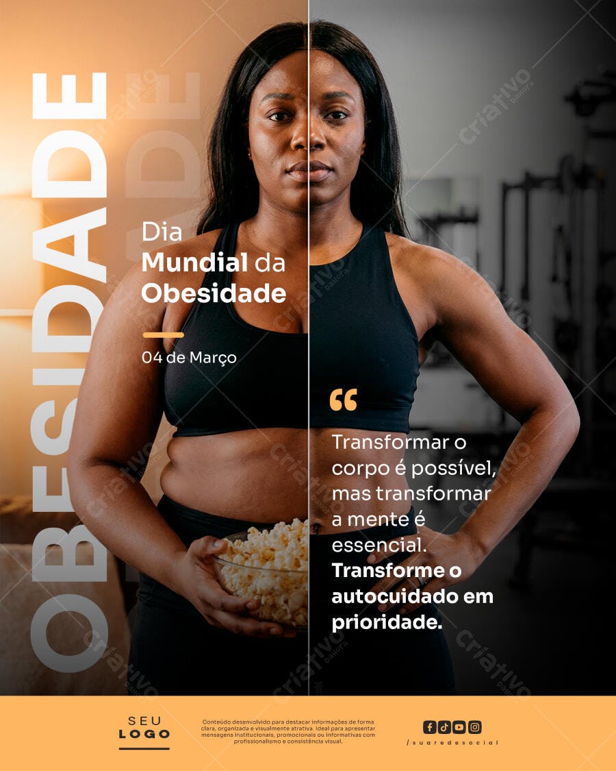 Post Instagram Dia Mundial Obesidade Saúde PSD Editável