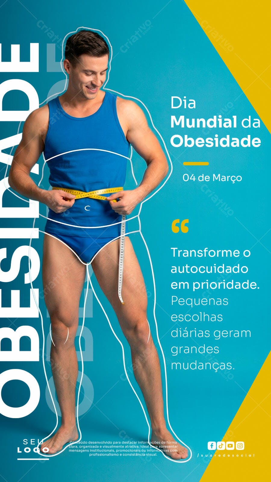 Post Instagram Dia Mundial da Obesidade Fitness PSD Editável
