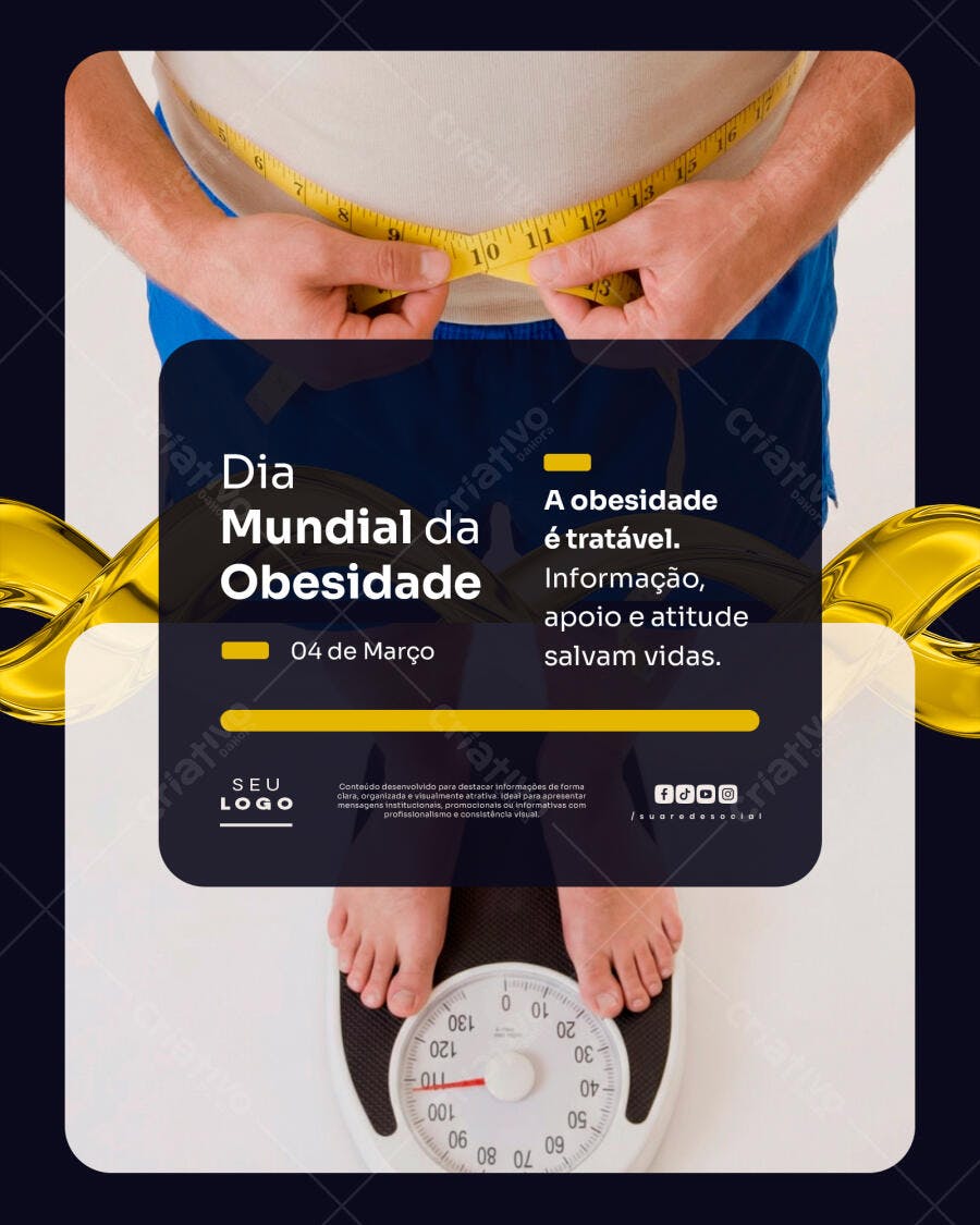 Post Dia Mundial da Obesidade Saúde Março PSD Editável