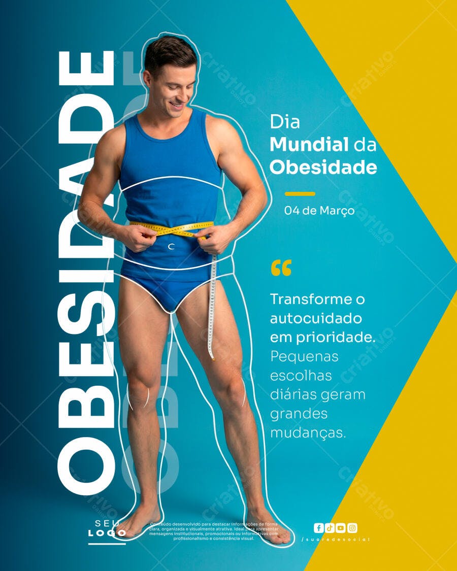 Post Instagram Dia Mundial Obesidade Fitness PSD Editável