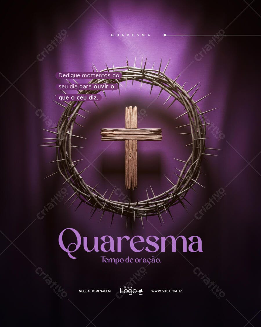 Post Instagram Quaresma Cruz Coroa Espinhos PSD Editável