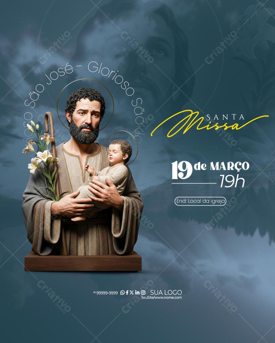 Post Instagram São José 19 de Março Santa Missa PSD Editável