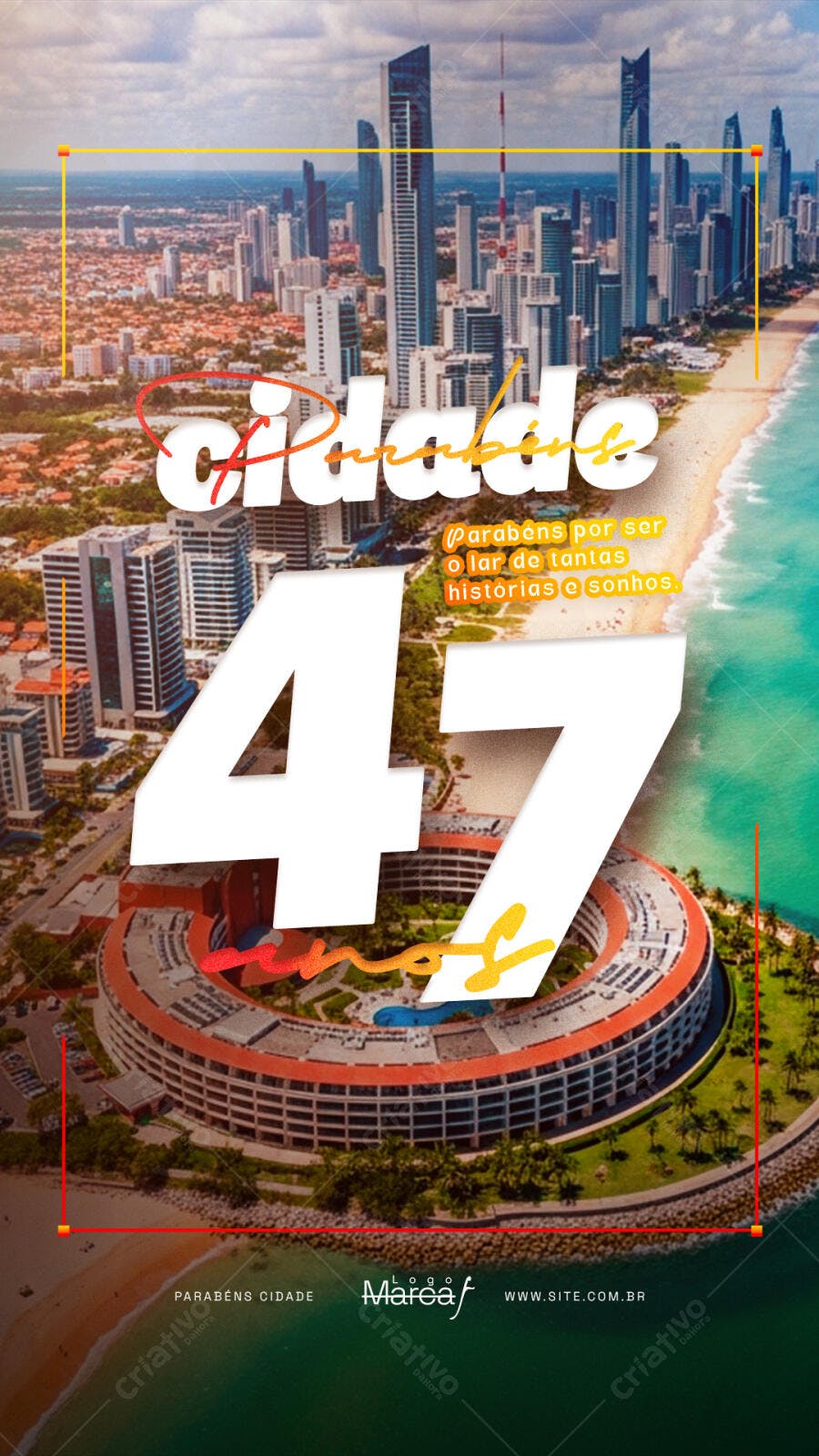 Post Instagram Aniversário Cidade 47 Anos PSD Editável