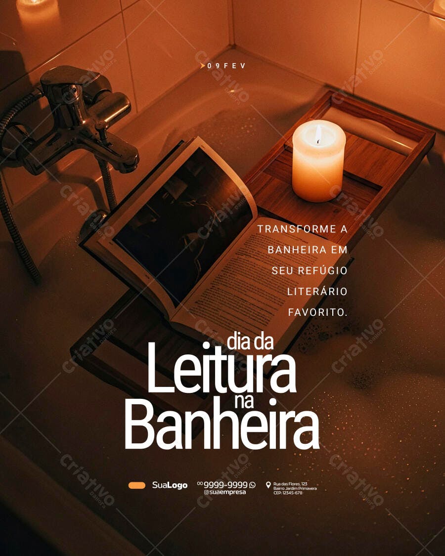 Post Instagram Dia da Leitura na Banheira PSD Editável