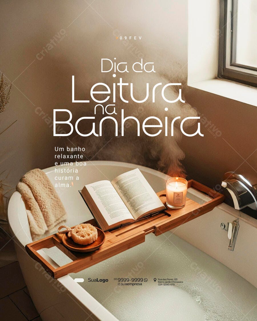Post Instagram Dia da Leitura na Banheira PSD Editável