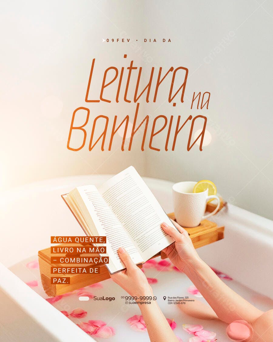 Post Instagram Leitura na Banheira Spa PSD Editável