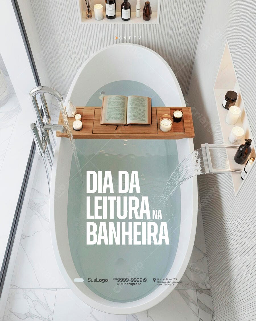 Post Instagram Dia da Leitura na Banheira PSD Editável