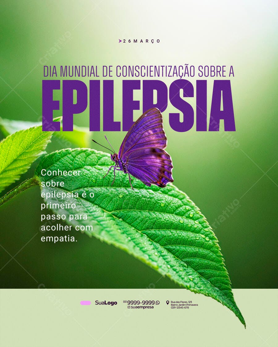 Post Instagram Dia Mundial Conscientização Epilepsia Março PSD Editável