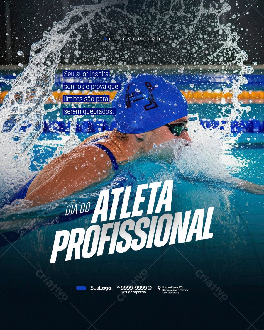 Post Instagram Dia do Atleta Profissional Natação PSD Editável