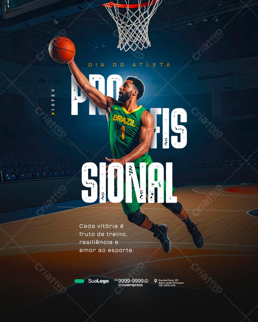Post Instagram Dia do Atleta Basquete Profissional PSD Editável