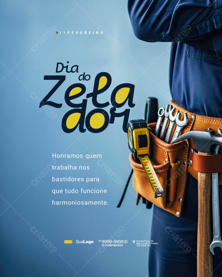 Post Instagram Dia do Zelador 11 de Fevereiro PSD Editável