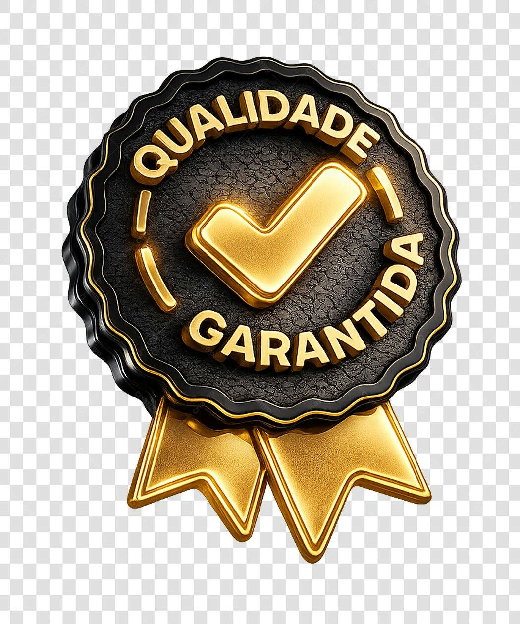 Elemento 3D Selo Qualidade Garantida Dourado PNG Fundo Transparente