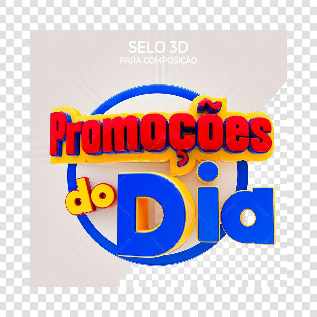 Selo 3D Promoções do Dia Azul Amarelo Vermelho PNG Transparente