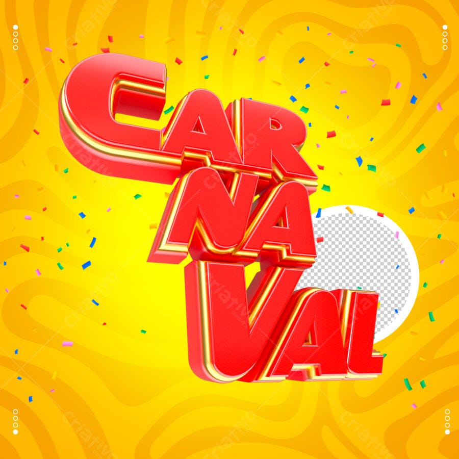 Carnaval Título 3D Vermelho Fundo Amarelo PSD Editável