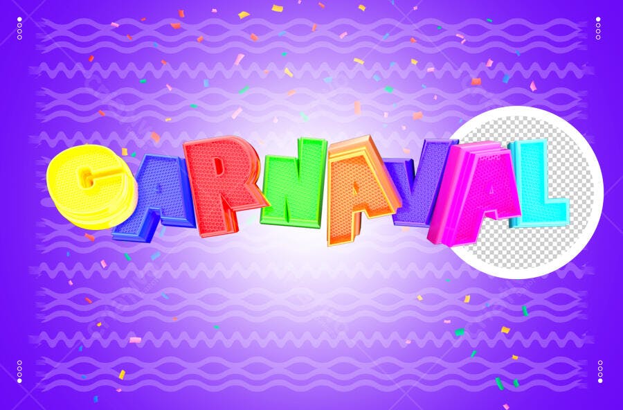 Carnaval Título 3D Colorido Fundo Roxo PSD Editável