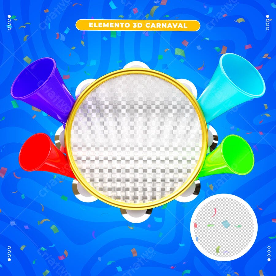 Elemento 3D Carnaval Fundo Azul PSD Editável