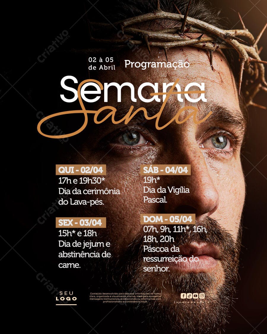 Post Instagram Semana Santa Páscoa Abril PSD Editável